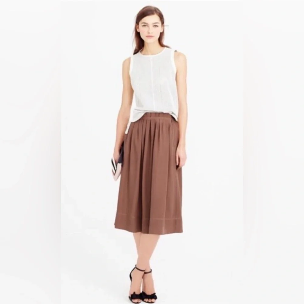 NWT J Crew J. Crew Pleated Midi Skirt Moroccan Brown size 0